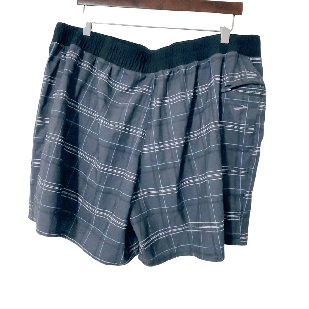 Brooks Mens Equilibrium Technology Running Shorts XL Grey Plaid Lined Zip Pocket